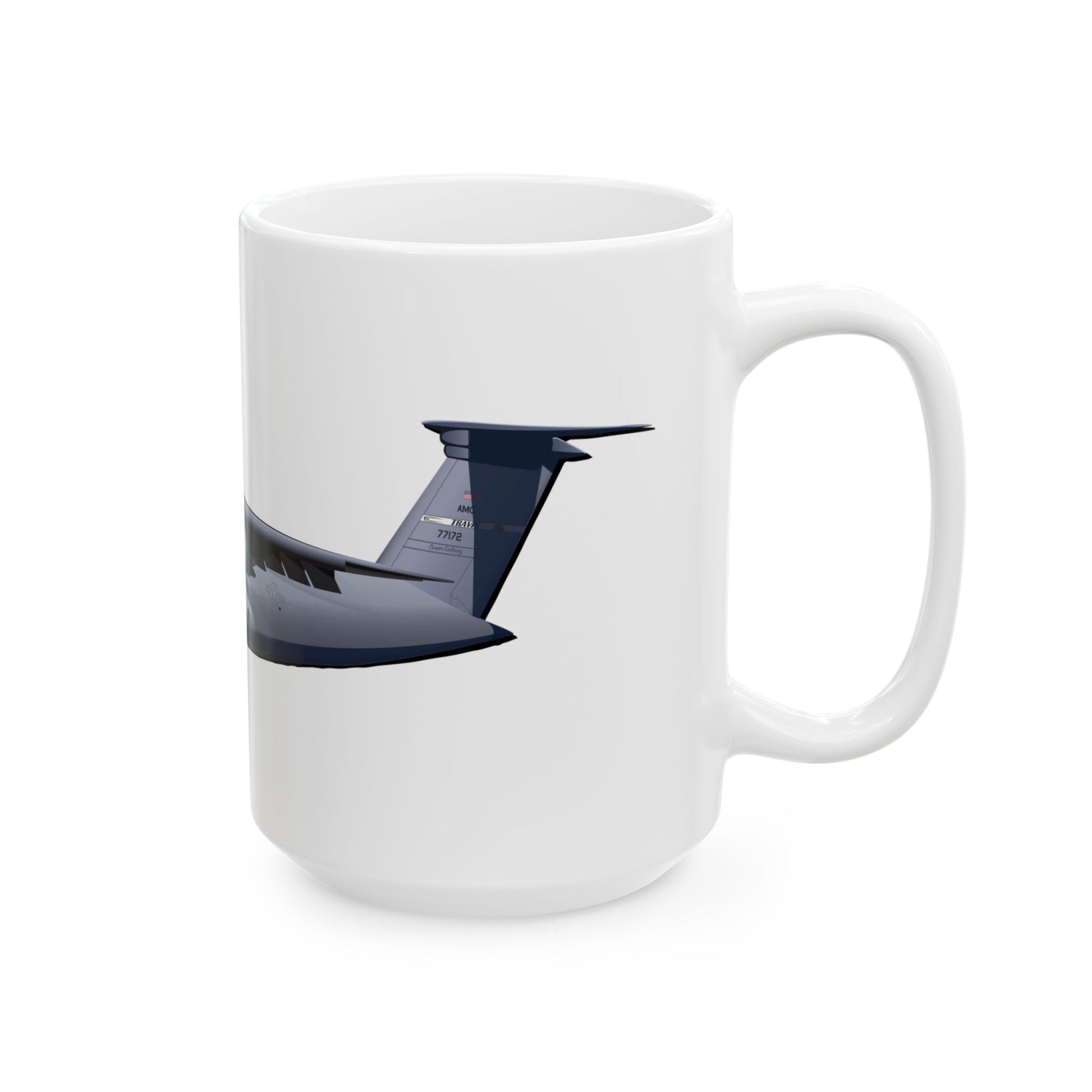 C-5 Travis Air Force mug in two sizes, perfect for collectors of USAF memorabilia and transport aircraft fans.
