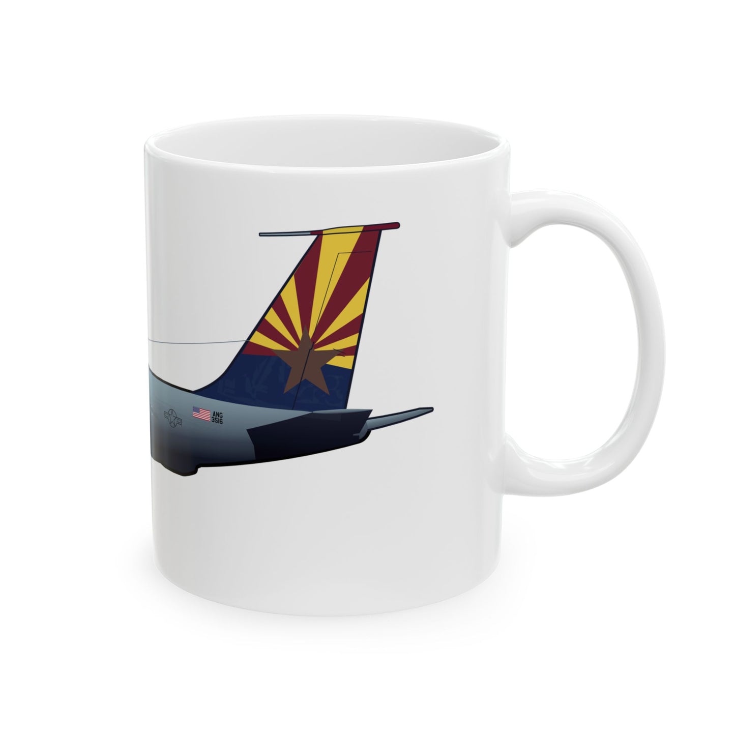 KC-135 Stratotanker ceramic mug with sleek design and aircraft illustration, available in 11oz and 15oz sizes, perfect for gifting