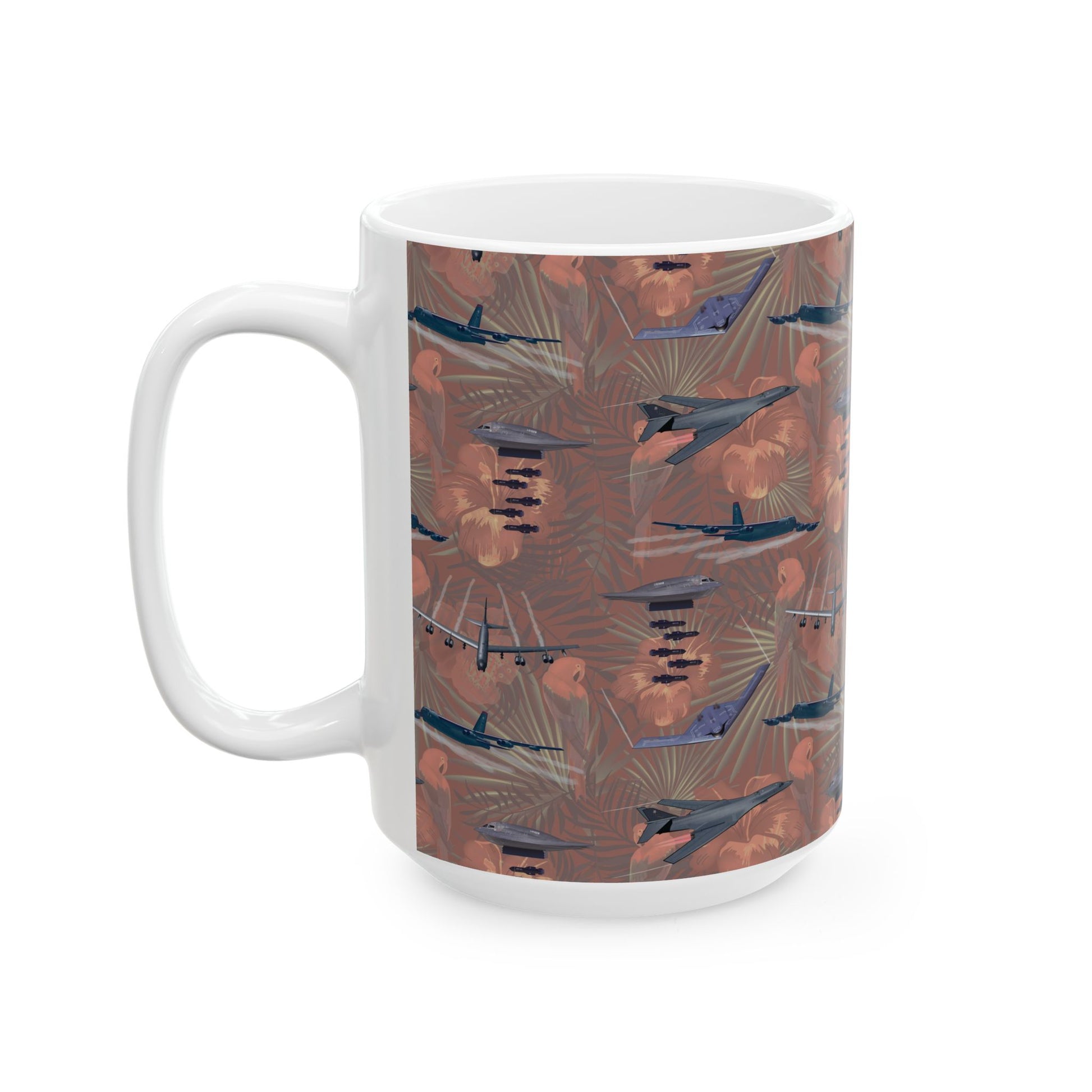 Vibrant red ceramic mug with a design honoring the B-17 Flying Fortress, perfect for daily use or as a collector’s item, available in 11oz and 15oz sizes.