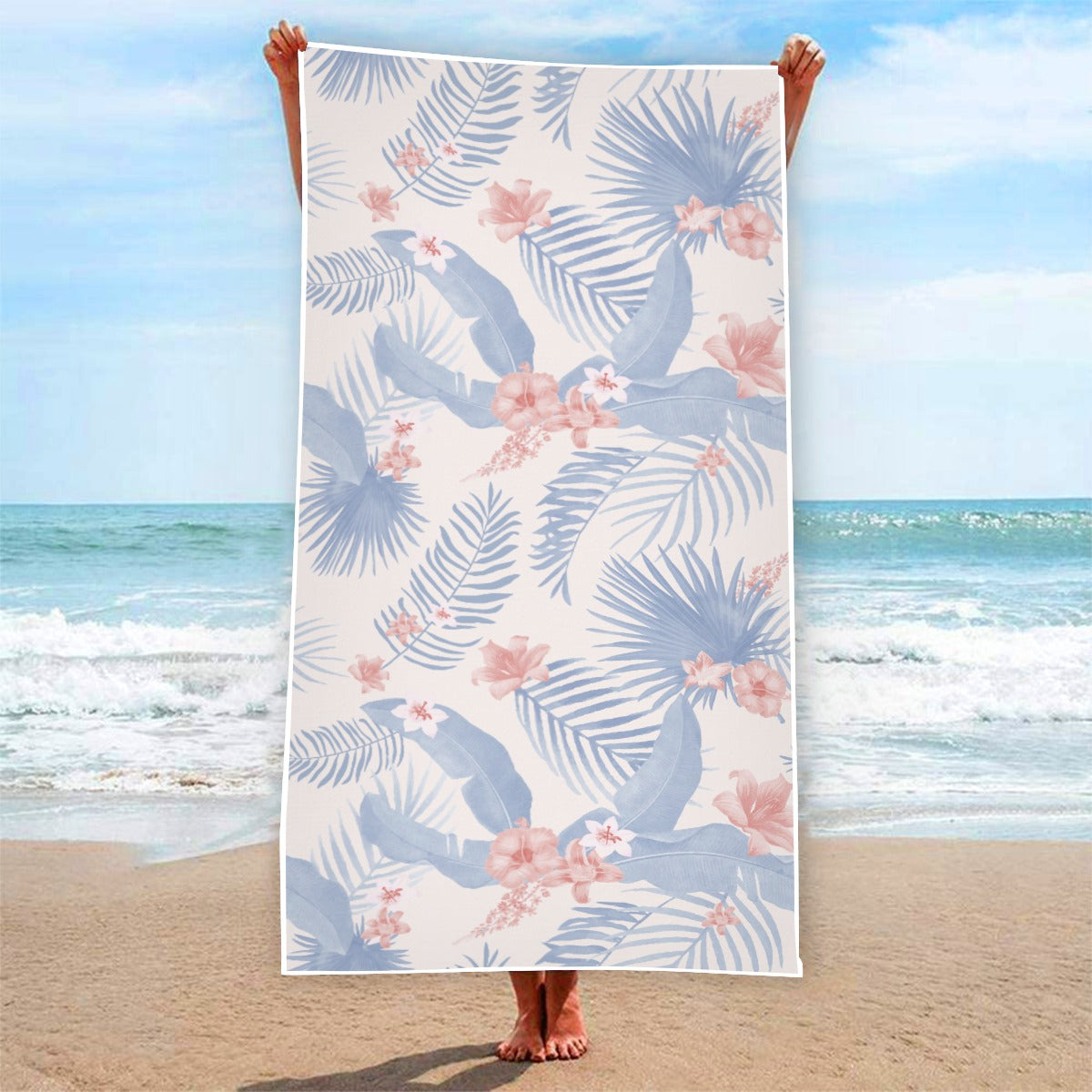 Island Vibes Coral Hibiscus Towel – A luxurious beach towel featuring a tropical hibiscus pattern, perfect for adding a splash of color to your summer essentials