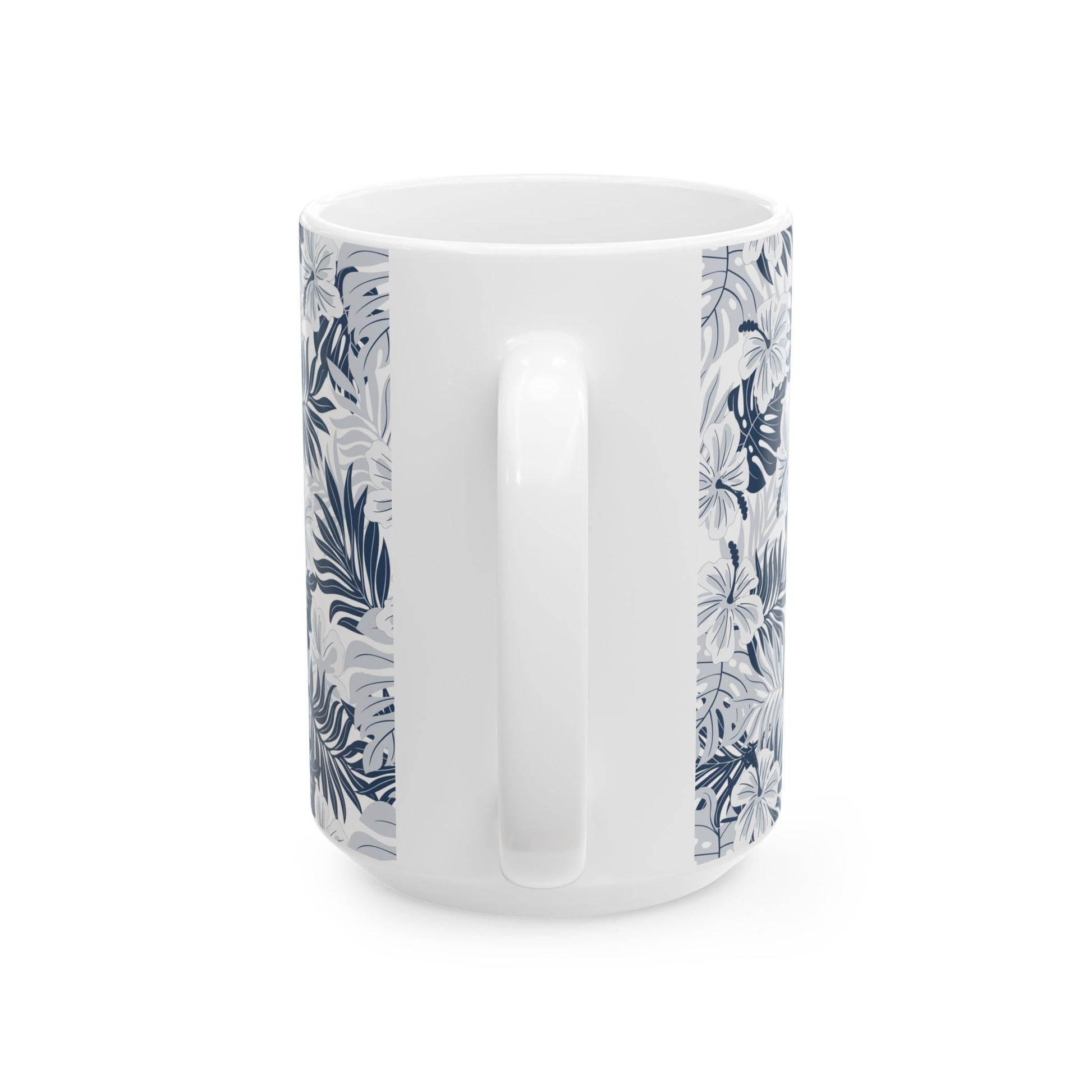 White ceramic mug in 11oz and 15oz sizes, perfect for coffee, tea, or hot beverages