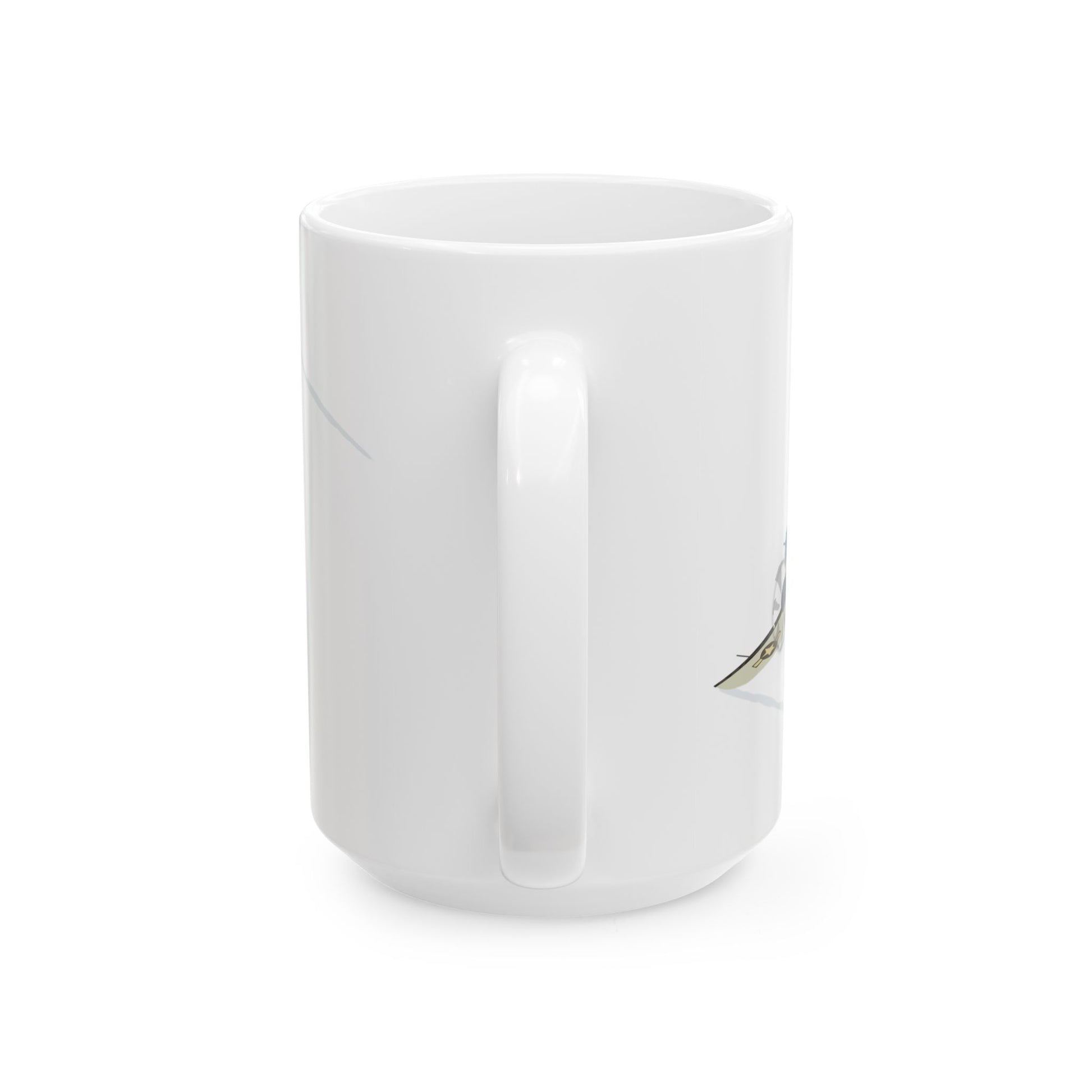 Ceramic mug featuring the bold "Devil Dog" and "Semper Fi" B-25 bomber designs, ideal for military enthusiasts and aviation history buffs, available in 11oz and 15oz sizes.