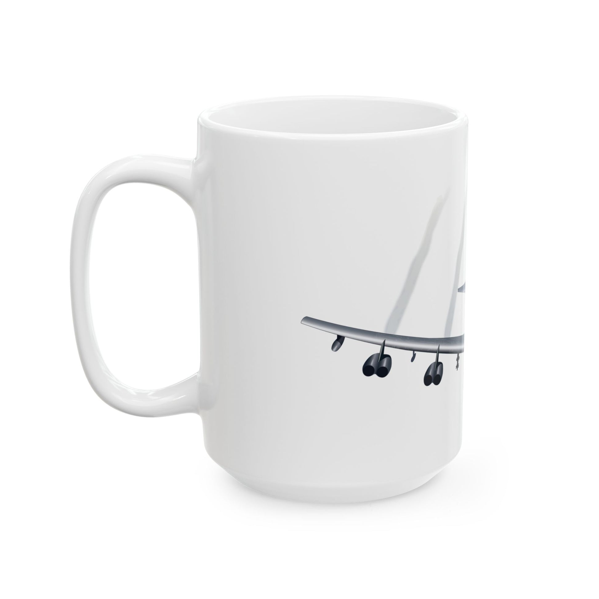 Elegant white ceramic mug honoring the B-52 Stratofortress, available in 11oz and 15oz sizes, perfect for daily use or as a collector’s item.