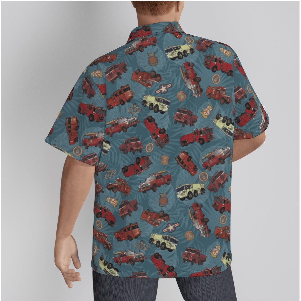 Hawaiian Shirt - "Vietnam Era Crash Trucks" - Light Blue in Cotton - Island Vibes For Life