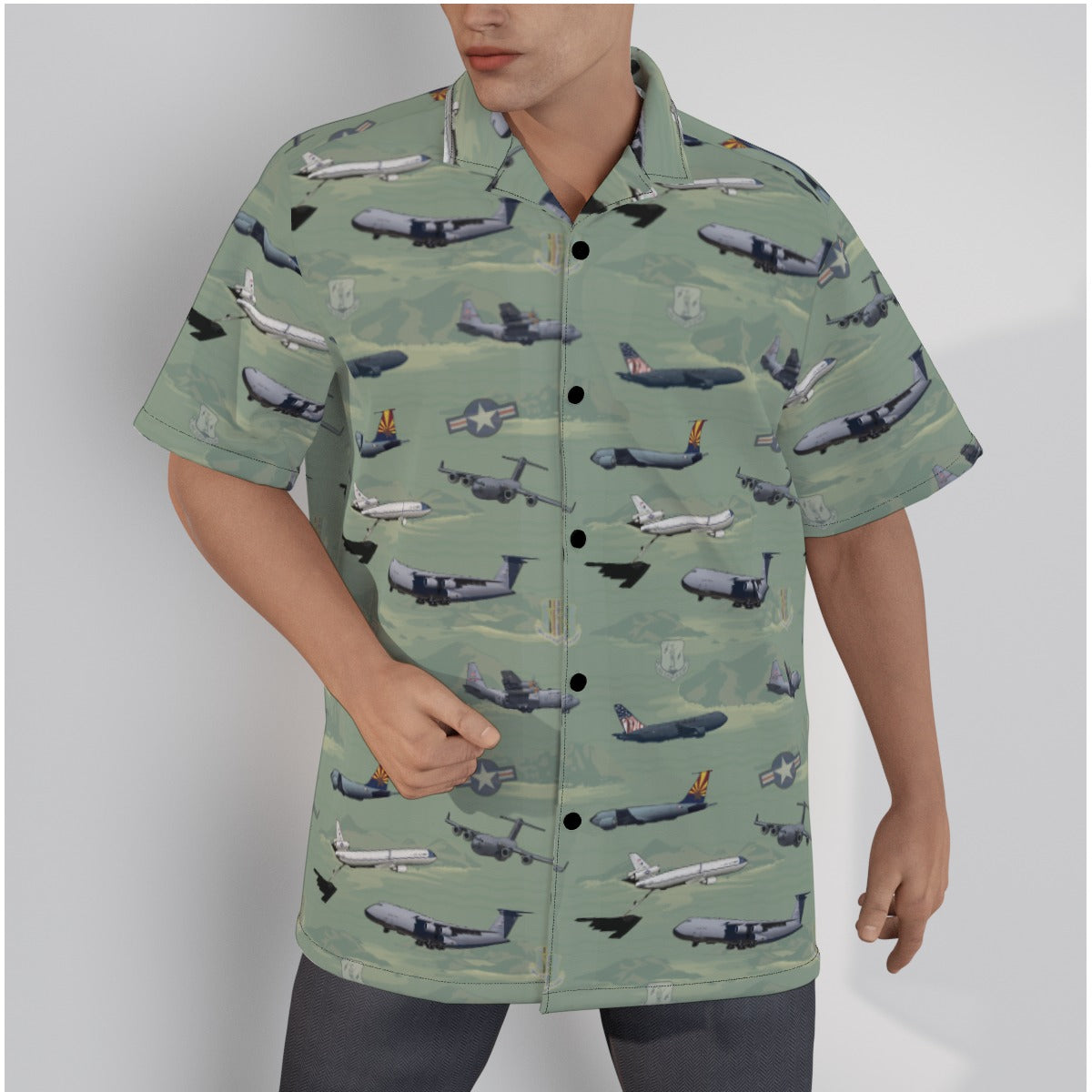 "Air Mobility Command " Tribute Hawaiian Shirt, Green in Cotton!