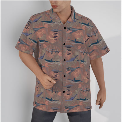 "USAF Bombers" Tribute Hawaiian Shirt, Beige in Cotton!