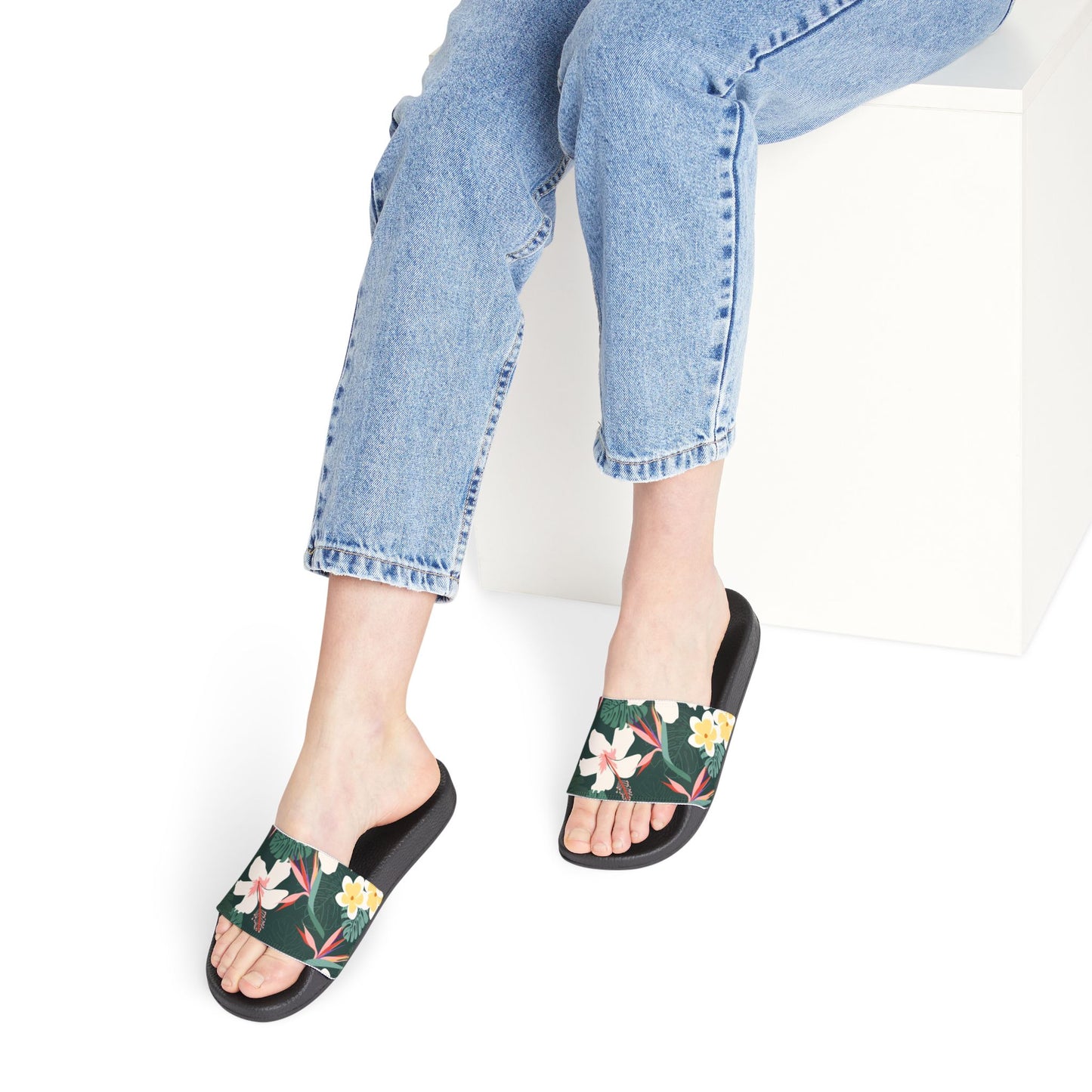 "Dark Allure with Floral Flourish" Women's Beach Sandals