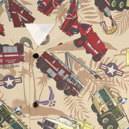 Hawaiian Shirt - "Chanute Era Crash Trucks" - Beige in Cotton