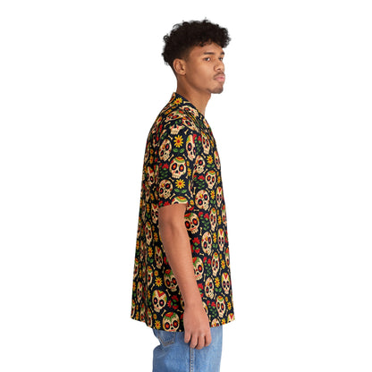 "Sugar Skull Fiesta" Cotton Button-Up Shirt