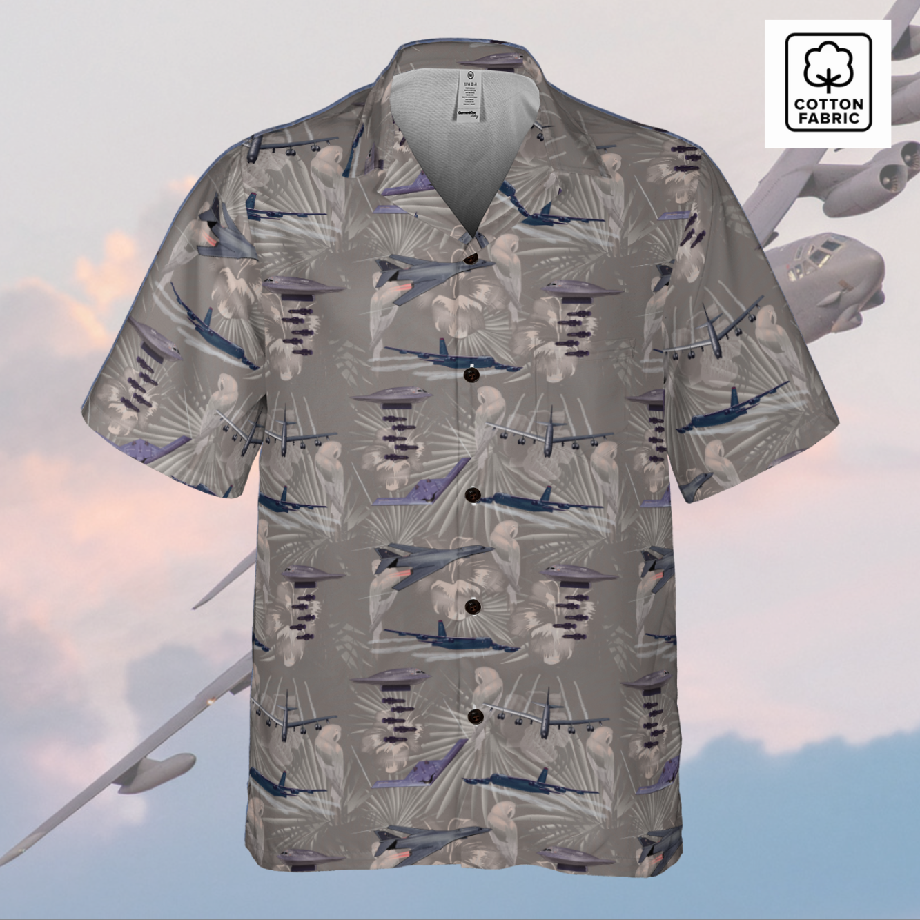 "USAF Bombers" Tribute Hawaiian Shirt, Gray in Cotton!