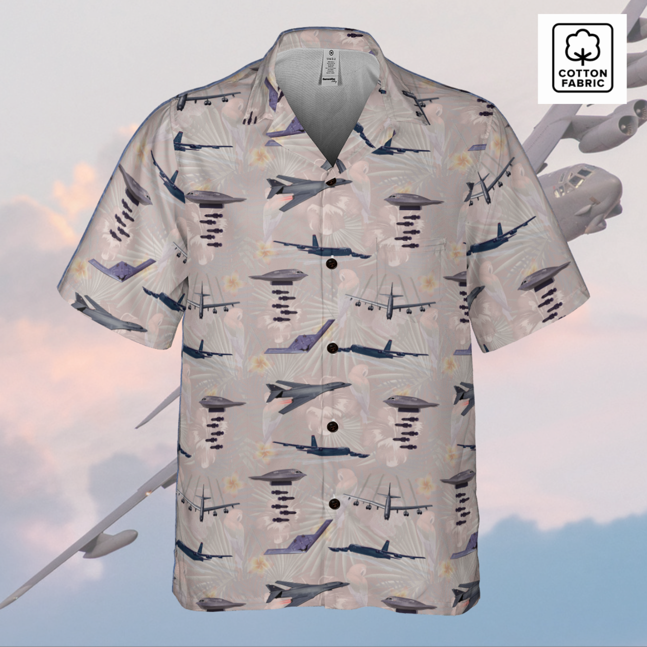 "USAF Bombers" Tribute Hawaiian Shirt, White in Cotton!