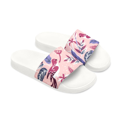 "Tropical Avian Whispers: Pink Paradise" Men's Beach Sandals