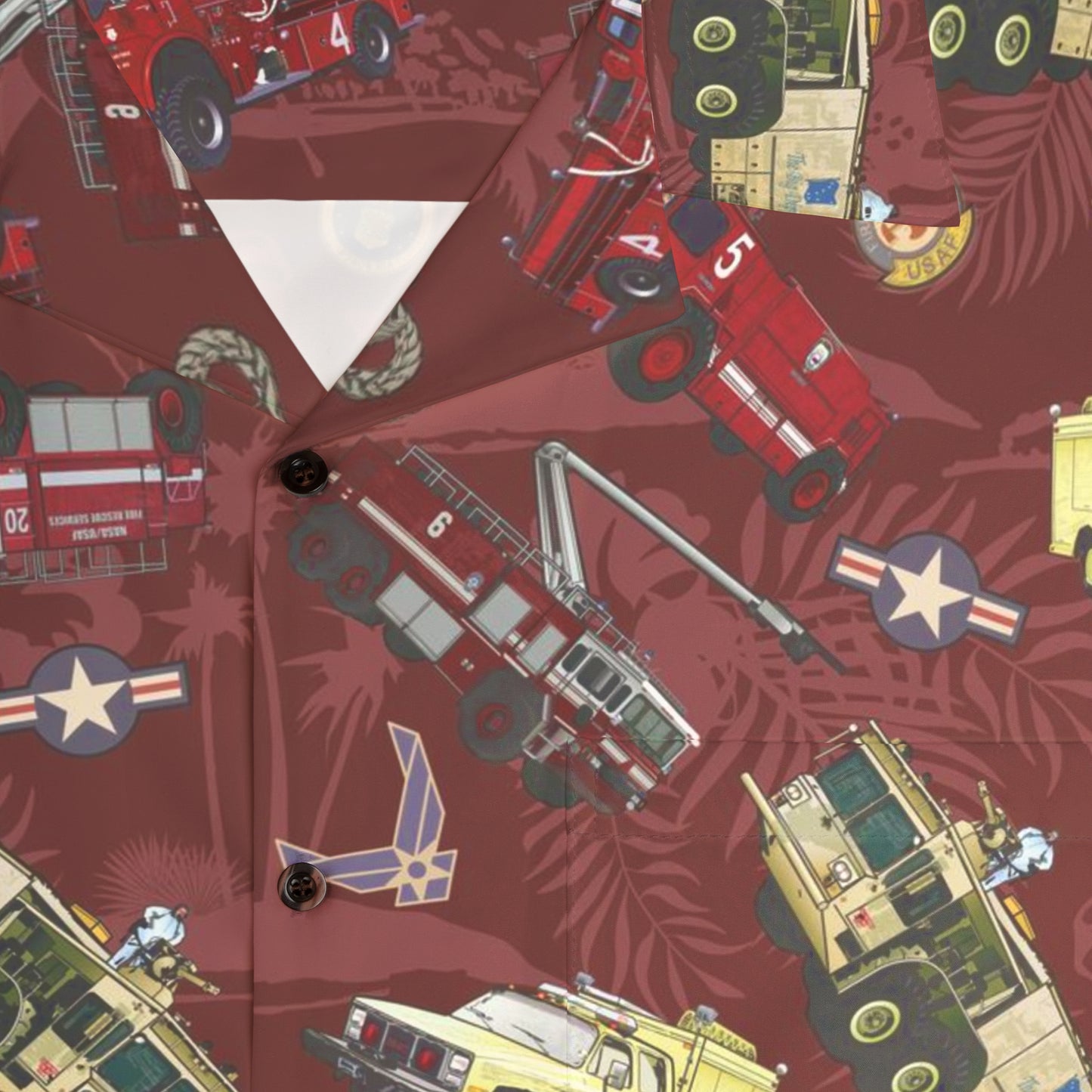 Hawaiian Shirt - "Chanute Era Crash Trucks" - Red in Cotton