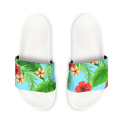 "Tropical Dreamscapes: Skybound Hibiscus" Men's Beach Sandals