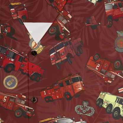 Hawaiian Shirt - "Vietnam Era Crash Trucks" - Red in Cotton