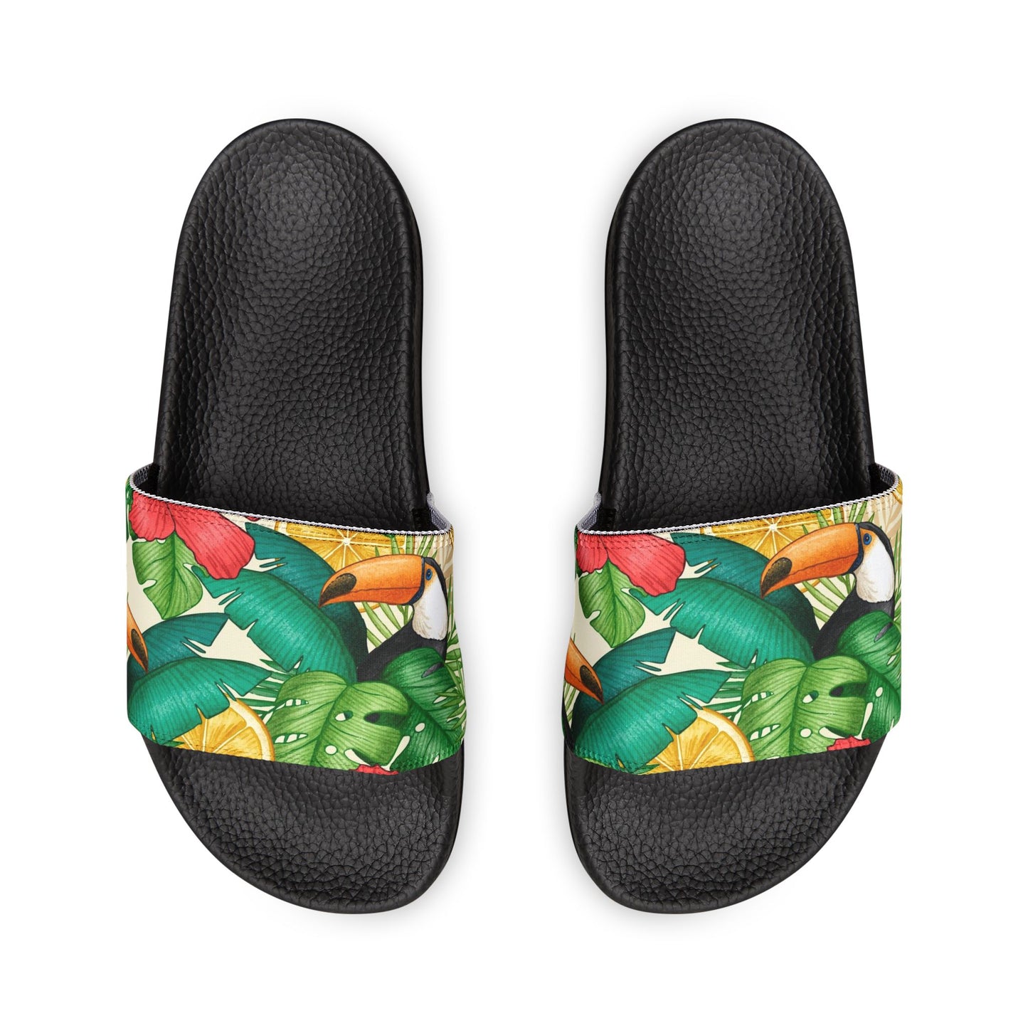 "Toucans Hiding in Hibiscus" Women's Beach Sandals