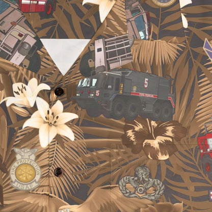 Hawaiian Shirt - "The Goodfellow Era ARFF Trucks" - Bronze in Cotton