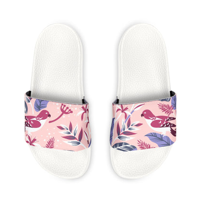 "Tropical Avian Whispers: Pink Paradise" Men's Beach Sandals