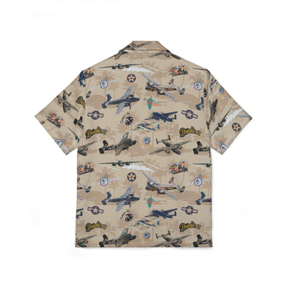 Men's Hawaiian Camp Shirt - Vintage Airplane Print, Perfect for Beach Days & Summer Gatherings