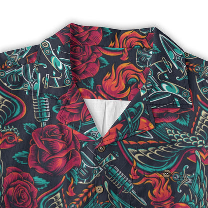 "Tattoos 'N Hearts" 100% Cotton Button-Up Shirt