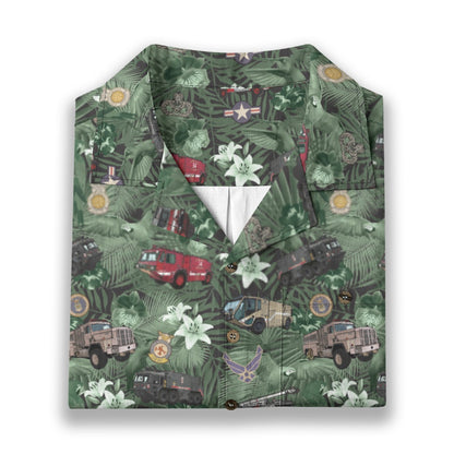 Hawaiian Shirt - "The Goodfellow Era ARFF Trucks" - Green100% Cotton