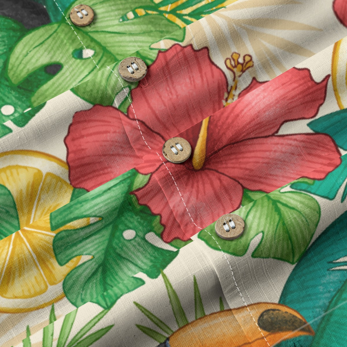 "Toucans Hiding in Hibiscus" Hawaiian Shirt - 100% Cotton