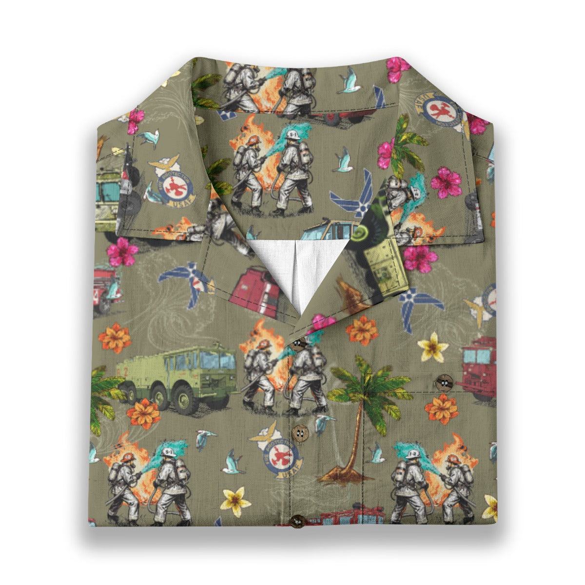 Air Force Firefighters Fundraiser Hawaiian Shirt by Island Vibes For Life - OD Green