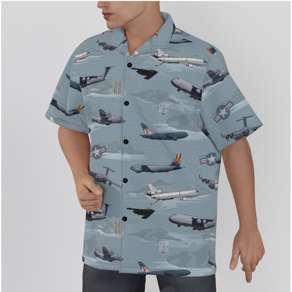 "Air Mobility Command " Tribute Hawaiian Shirt, Blue in Cotton!