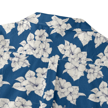 "Classic White Hibiscus" Hawaiian Shirt - 100% Cotton