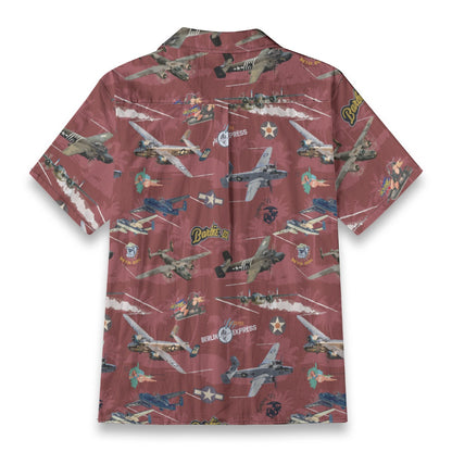 "B-25 Mitchell Tribute" Hawaiian Shirt 100%  Cotton - Red