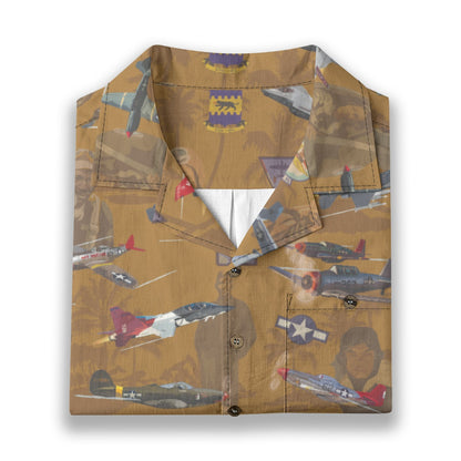 "Tuskegee Airmen" Hawaiian Tribute Shirt Gold 100%  Cotton