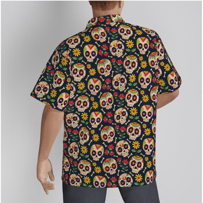 "Sugar Skull Fiesta" Cotton Button-Up Shirt