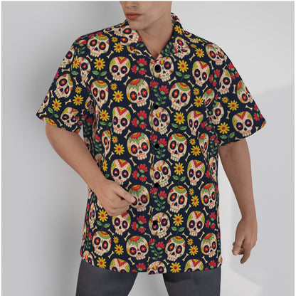 "Sugar Skull Fiesta" Cotton Button-Up Shirt