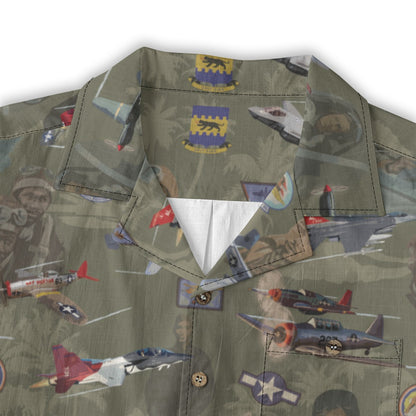 "Tuskegee Airmen" Hawaiian Tribute Shirt Green 100%  Cotton