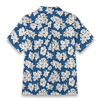 "Classic White Hibiscus" Hawaiian Shirt - 100% Cotton