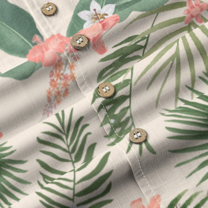 "Hibiscus Palm Oasis" Hawaiian Shirt - 100% Cotton