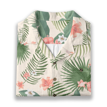 "Hibiscus Palm Oasis" Hawaiian Shirt - 100% Cotton