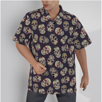 "Dia de Muertos Darkness" Cotton Button-Up Shirt