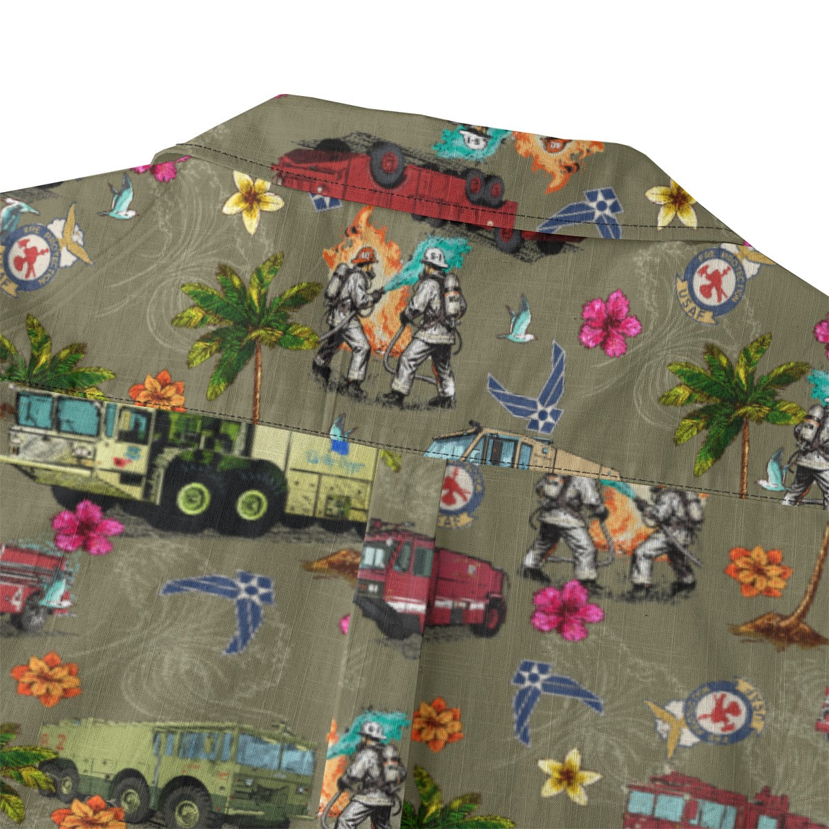 Air Force Firefighters Fundraiser Hawaiian Shirt by Island Vibes For Life - OD Green