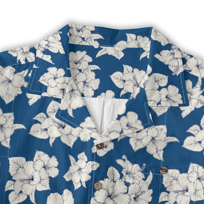 "Classic White Hibiscus" Hawaiian Shirt - 100% Cotton