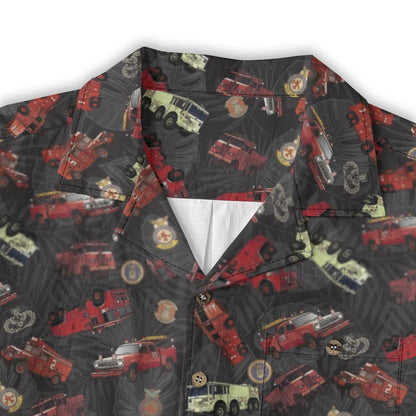 Hawaiian Shirt - "Vietnam Era Crash Trucks" - Black 100% Cotton