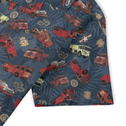 Hawaiian Shirt - "Vietnam Era Crash Trucks" - Dark Blue 100% Cotton