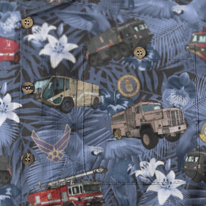 Hawaiian Shirt - "The Goodfellow Era ARFF Trucks" - Blue 100% Cotton