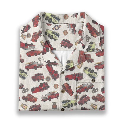 Hawaiian Shirt - "Vietnam Era Crash Trucks" - White 100% Cotton