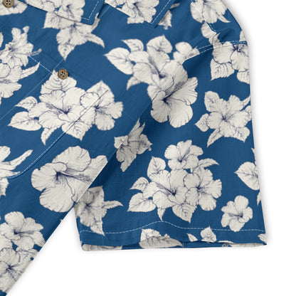 "Classic White Hibiscus" Hawaiian Shirt - 100% Cotton
