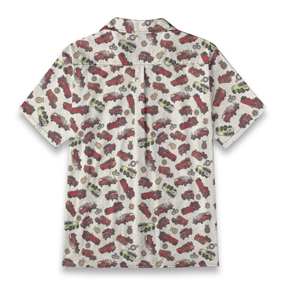 Hawaiian Shirt - "Vietnam Era Crash Trucks" - White 100% Cotton