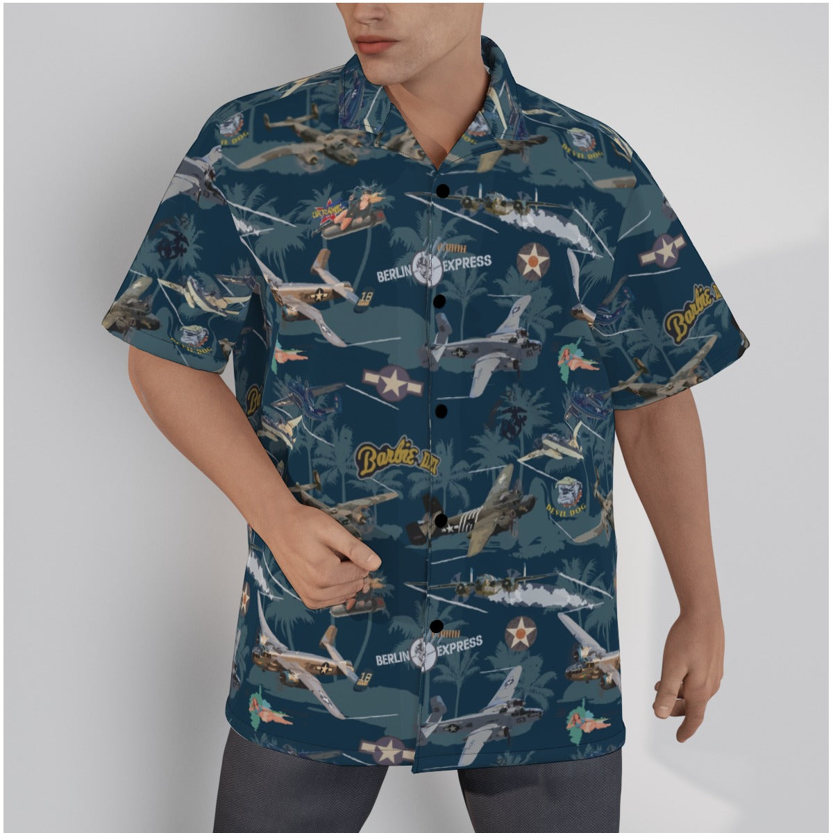 "B-25 Mitchell Tribute" Hawaiian Shirt Cotton - Blue