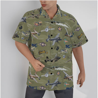 "B-25 Mitchell Tribute" Hawaiian Shirt Cotton - Olive