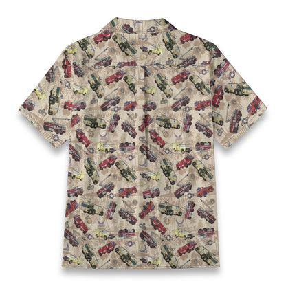 Hawaiian Shirt - "Chanute Era Crash Trucks" - Beige 100% Cotton