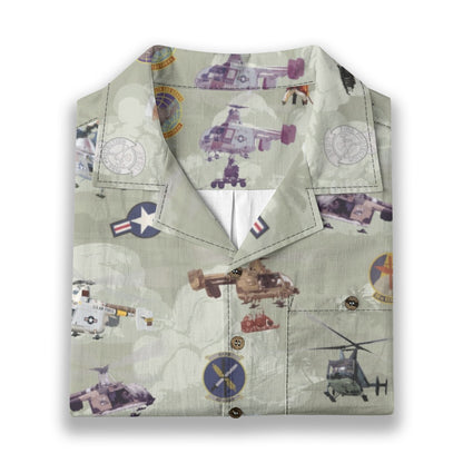 HH-43 "Huskie" Hawaiian Shirt – Cotton Edition | PEDRO-Inspired Vintage Aviation Vibes - OD Green